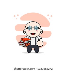 Cute geek boy character wearing librarian costume. Mascot design concept