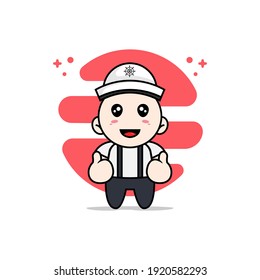 Cute geek boy character wearing sailor costume. Mascot design concept