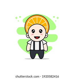 Cute geek boy character wearing orange costume. Mascot design concept