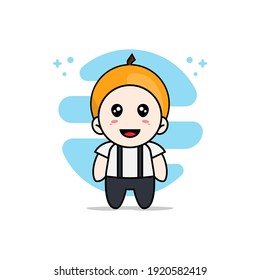 Cute geek boy character wearing orange costume. Mascot design concept