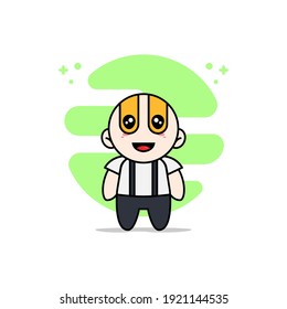Cute geek boy character wearing superhero costume. Mascot design concept