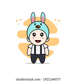 Cute geek boy character wearing rabbit costume. Mascot design concept
