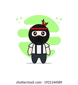 Cute geek boy character wearing ninja costume. Mascot design concept
