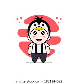 Cute geek boy character wearing Penguin costume. Mascot design concept