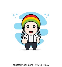 Cute geek boy character wearing reggae costume. Mascot design concept