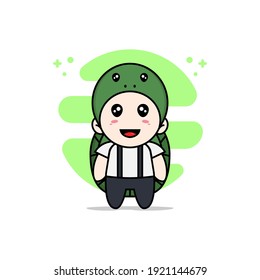 Cute geek boy character wearing turtle costume. Mascot design concept
