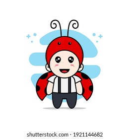 Cute geek boy character wearing beetle costume. Mascot design concept