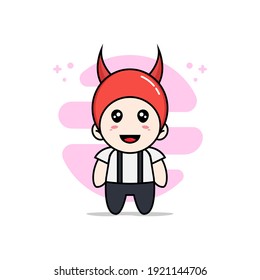Cute geek boy character wearing devil costume. Mascot design concept