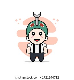 Cute geek boy character wearing beetle costume. Mascot design concept