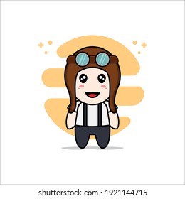 Cute geek boy character wearing pilot helmet. Mascot design concept
