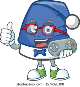 cute geek gamer blue christmas hat cartoon character style