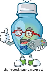 cute geek gamer blue christmas bulb cartoon character style