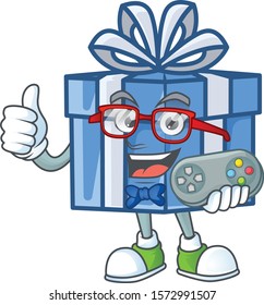 cute geek gamer blue gift box cartoon character style