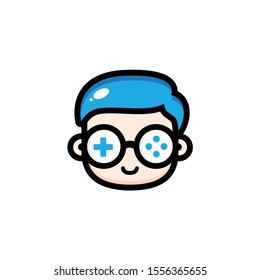 CUTE GEEK GAMER BOY BLUE DESIGN VECTOR LOGO