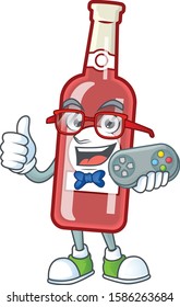cute geek gamer champagne red bottle cartoon character style