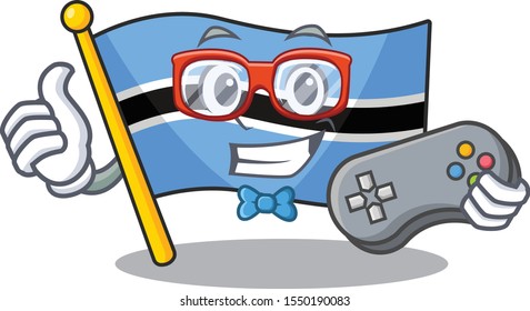 Cute geek gamer flag botswana cartoon character style
