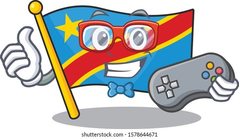cute geek gamer flag democratic republic cartoon character style