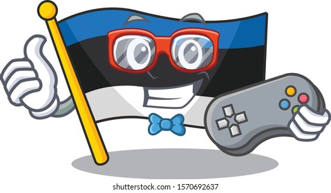 cute geek Gamer flag estonia cartoon character style