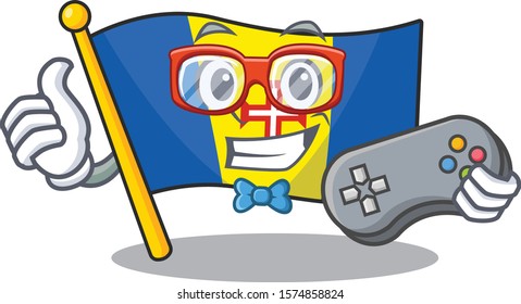 cute geek gamer flag madeira cartoon character style