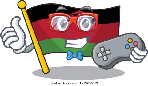 cute geek gamer flag malawi cartoon character style