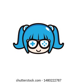 CUTE GEEK GAMER GIRL BLUE DESIGN VECTOR.eps