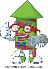 cute geek gamer green stripes fireworks rocket cartoon character style