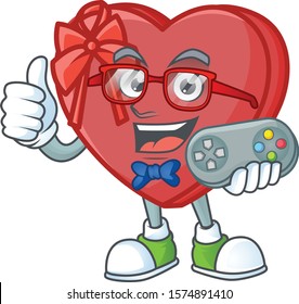 cute geek gamer love gift box cartoon character style