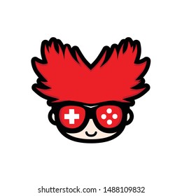 CUTE GEEK GAMER WITH RED HAIR DESIGN VECTOR