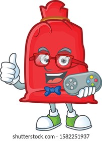 cute geek gamer santa bag close cartoon character style