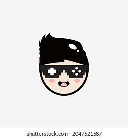 Cute Geek Gamers, Cartoon Vector Illustration, Isolated Background