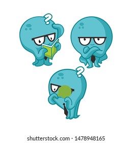 cute geek octopus character vector design