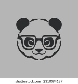 Cute geeky panda head one stroke minimalist logo, A simple flat vektor design.