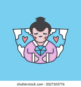 Cute geisha holding diamond. illustration for t shirt, poster, logo, sticker, or apparel merchandise.