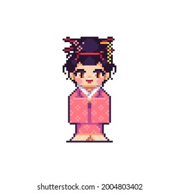 Geisha. Chica asiática del arte de los píxeles. Ilustración del vector