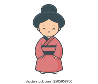 Cute geisha in traditional Japanese dress. Cultural representation in a flat vector illustration