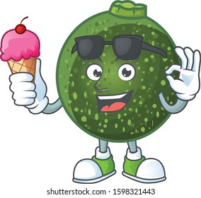 Cute gem squash cartoon character with ice cream