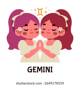 Cute Gemini Zodiac Twin Cartoon Graphic
