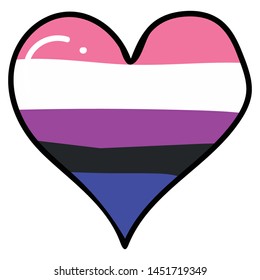 Cute gender fluid heart cartoon vector illustration motif set. LGBTQ diversity love elements for pride blog. Trans graphic for summer web buttons.