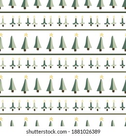 Cute gender neutral pine tree seamless vector pattern. Conifer christmas tree home decor cartoon holiday woodland. Evergree fir all over print. 