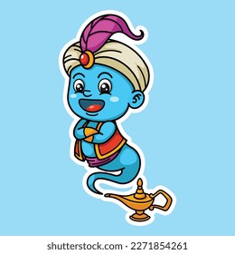 Cute Genie Cartoon Charakter Premium Vektorgrafiken im Stilstil