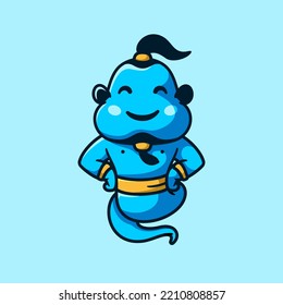 Cute genie mascot cartoon character , flat design style