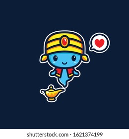 cute genie vector mascot design