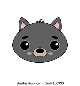 Cute and gentle baby wolf vector image on white background. Kawaii style sticker, icon, Emoji