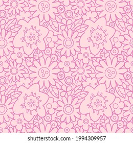 Cute gentle floral pattern for your design. Pink linear flowers close to each others on pink background. Great for mothers and woman days, wrapping and fashion design.