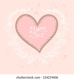 Cute gentle  Heart with floral vintage background