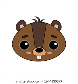 Cute and gentle little beaver vector image on white background. Kawaii style sticker, icon, Emoji
