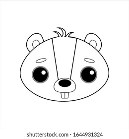 Cute and gentle little beaver vector image on white background. Sticker in the style of Kawaii, icon, Emoji. Coloring book for children.