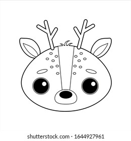 Cute and gentle little deer vector image on white background. Sticker in the style of Kawaii, icon, Emoji. Coloring book for children. Symbol of new year and Christmas