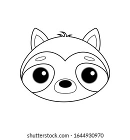 Cute and gentle little raccoon vector image on white background. Sticker in the style of Kawaii, icon, Emoji. Coloring book for children. Trend