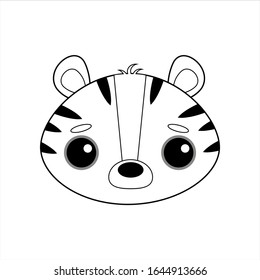 Cute and gentle little tiger vector image on white background. Sticker in the style of Kawaii, icon, Emoji. Coloring book for children